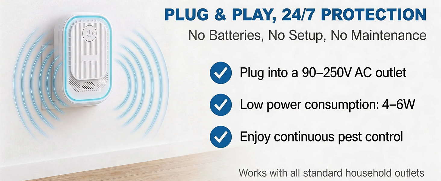 Plug-in Pest Repeller, easy to use, 24/7 home protection