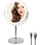 8" Lighted Makeup Mirror with Magnification, 1X/10X Magnifying Mirror with Light, Double Sided 36...