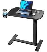 HUANUO Bedside Table with Wheels, Height-Adjustable Rolling Computer Cart, Overbed Table with Cup...