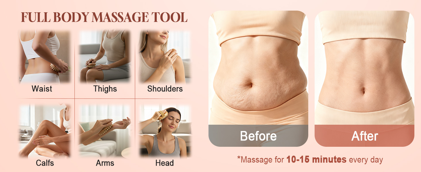 2 PCS Meridian Massage Brushes, Wood Therapy Massage for Belly Cellulite Pressure Brushes