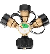 3 Way Propane Splitter with Gauge and Shut-Off Valve, 3 Y Propane Gas Splitter QCC1 Type1 Connect...