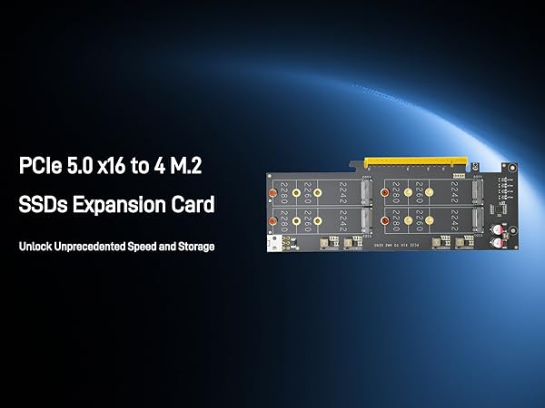 LetLinkSo Gen5 PCIe 5.0 x16 M.2 Expansion Adapter Card 4 Ports NVMe SSDs M Key