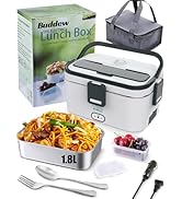 Buddew Electric Lunch Box 1.8L Large Capacity Food Heater 3 in 1 12V/24V/110V Portable Lunch Warm...