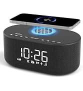 DreamSky Wireless Charging Alarm Clock Radio with Bluetooth Speaker, Extra Loud Alarm for Heavy S...