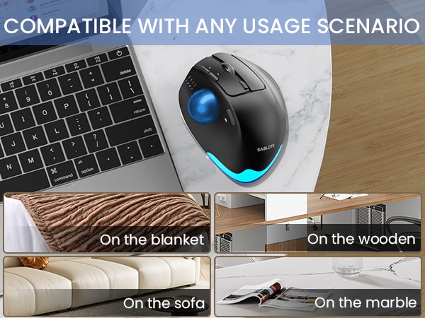 Wireless Trackball Mouse, Ergonomic Bluetooth Rechargeable Computer Mouse-Blue Ball