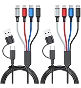 6 in 1 Multi Charging Cable 2Pack-6FT Multi USB Cable 3A Multi Charger Cable Braided Multiple Pho...