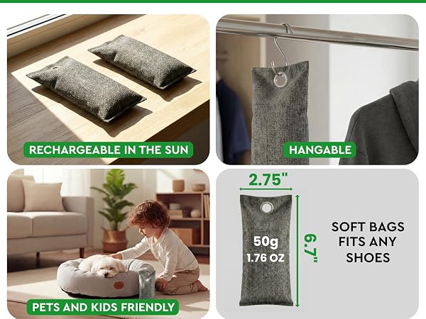 Rechargeable in the sun, hangable, pets and kids friendly, fits any shoes.