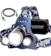 TDC Camo Rechargeable Headlamp - Zoomable LED Headlamp - Headlamp Flashlight USB - Waterproof Hea...