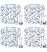 JMEXSUSS 4 Pack 50 LED White Fairy Lights Battery Operated - 16.1ft Mini Christmas Twinkle Lights...