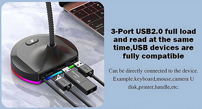 M8 USB Computer Microphone with Mute Button and RGB Lighting,Plug&amp;amp;Play Mic for Conference