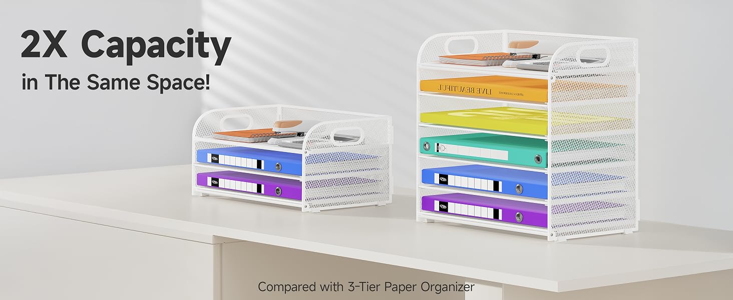 This white file organizer offers more storage space compared to low-capacity file organizers.