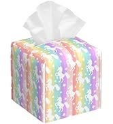 Leather Tissue Box Holder Unicorn Silhouette on Rainbow Stripes Tissue Box Cover Facial Paper Cas...