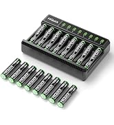HiQuick Rechargeable AAA Batteries with 8 Bay Battery Charger,1.2V 1100mAh Low Self-Discharge Ni-...