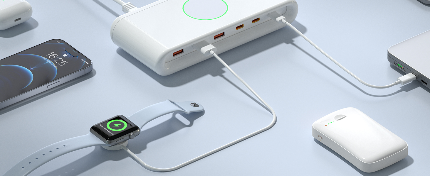 KWRNVO 6-IN-1 USB C Charging Station for Multiple Devices
