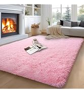 qulint 5x7 Area Rugs for Living Room, Large Fluffy Pink Rugs for Bedroom, Soft Shag Rug Shaggy Fu...