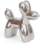 Notakia 6.3in Large Silvery Cute Ceramics Balloon Dog Statue Crafts Living Room Desktop Decoratio...