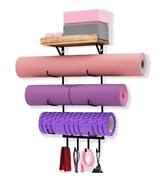 yoga mat holder with wood floating shelves
