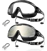 Aegend New Adult Wide View Swim Goggles, Anti-Fog/UV No Leak Swimming Goggles with Ear Plugs for ...