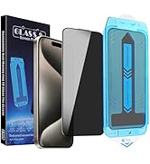 2-Pack Privacy Screen Protector for iPhone 15 Pro Max, 9H Tempered Glass, Full Coverage, Anti-Fin...