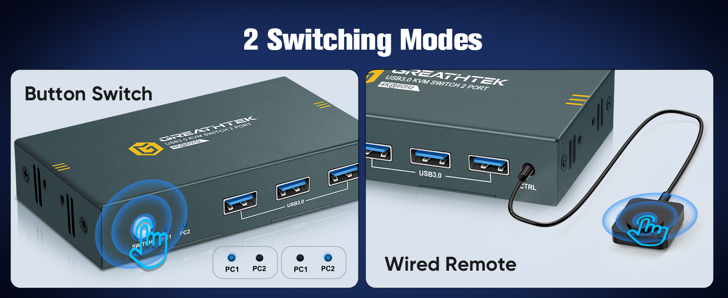 USB3.0 kvm Switch 1 monitor 2 computers