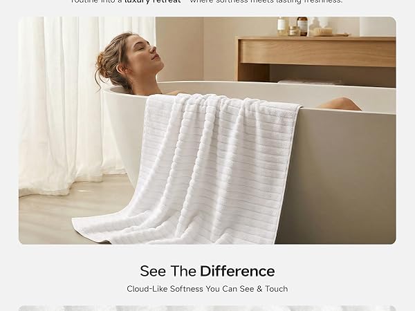 Large White Bath Towel Set of 2