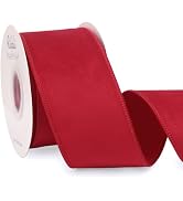 Ribbli Red Velvet Wired Ribbon with Dupioni 2.5 Inch Christmas Ribbon for Gift Wrapping Christmas...