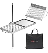 Skyflame Swivel Campfire Grill, 2 in 1 Stainless Steel Folding Camping Grill Grate and Griddle wi...