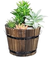 Healeved Wooden Whiskey Barrel Planter Garden Flower Pot Decor Plant Container Box Brown(Flat Mou...