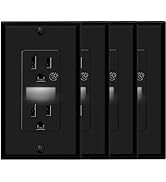 Black Wall Outlet Receptacle with Night Light,Electrical Receptacle Outlets,15A 125V, 2 Pole 3 Wi...