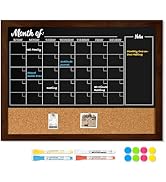 DOLLAR BOSS Chalkboard Calendar Corkboard Combo, 24" x 18" Magnetic Chalk Board Monthly Planner &amp;...
