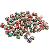 PH PandaHall 50pcs Tibetan Turquoise Beads Mixed Spacer Beads Round Column Beads Handmade Buddha ...