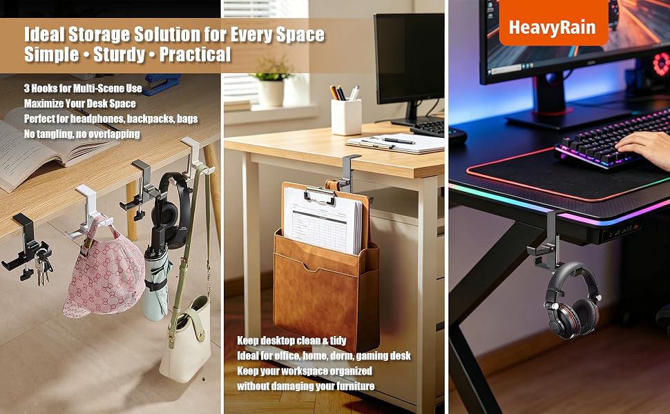 3 Hooks for Headphones, Bags &amp;amp; Accessories Perfect for Office, Home &amp;amp; Dorm Use