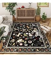 Rugcomf Living Room Rug 5x7 Rug Machine Washable Boho Area Rug Non Slip Floral Animal Cat Vintage...