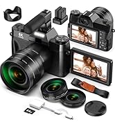 Yatao Digital Cameras for Photography and Vlogging, 6K 64MP Flip Screen, Dual Lens, Microphone fo...