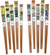 10 Pairs Reusable Bamboo Chopsticks, Edo period Landscape Pattern Natural Bamboo Wood Chopsticks,...