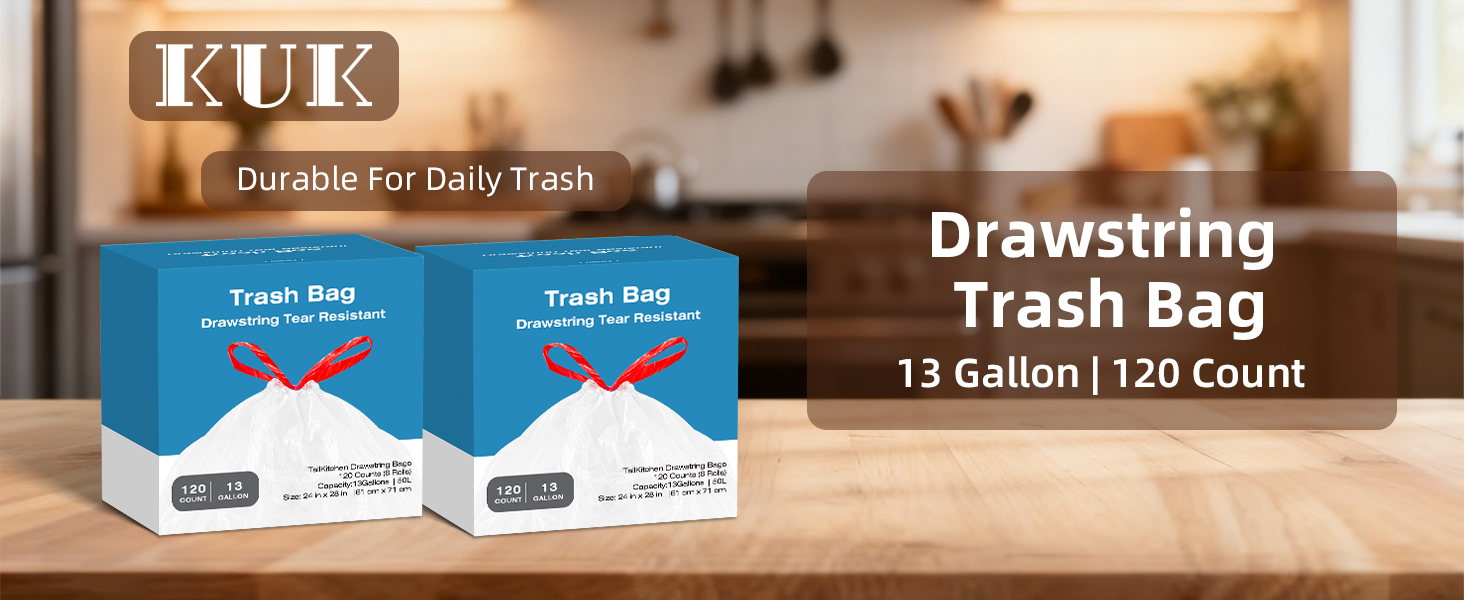 13 Gallon Drawstring Trash Bags