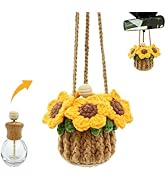 Crochet Car Air Freshener, 15ml Empty Refillable Oil Diffuser Bottle with Hanging Crochet Sunflow...