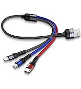 USAMS Multi USB Cable 1ft 2Pack Short 3 in 1 Charging Cable Nylon Braided Adapter with Type-C Mic...
