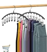 Volnamal Legging Organizer for Closet, Metal Yoga Pants Hangers 2 Pack w/10 Clips Holds 20 Leggin...