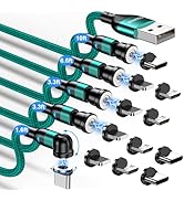 ODDADD Magnetic Charging Cable 5-Pack (Green, 1.6/3.3/3.3/6.6/10FT), 540° Rotating Magnetic Phone...