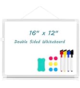 AMUSIGHT Double-Sided White Board, 16" x 12" Dry Erase Board Small Whiteboard for Wall Magnetic H...