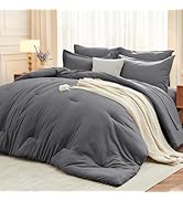 MUXHOMO 7 Pieces Queen Comforter Set, Dark Grey Comforter - Soft Bed in a Bag Queen Size, All Sea...