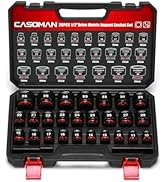 CASOMAN 26-Piece 1/2" Drive Standard Impact Socket Set, 12-Point, Metric, 10mm - 36mm, CR-MO Stee...
