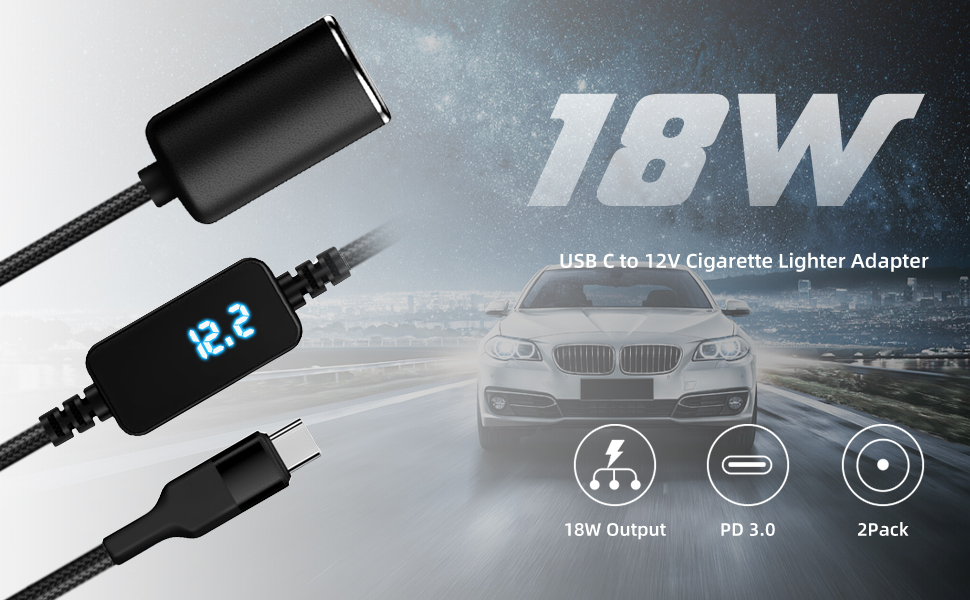 Type C Male to 12V Cigarette Lighter Socket