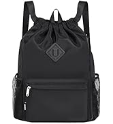 WANDF Drawstring Backpack Sports Gym Bag with Shoes Compartment, Water-Resistant String Backpack ...