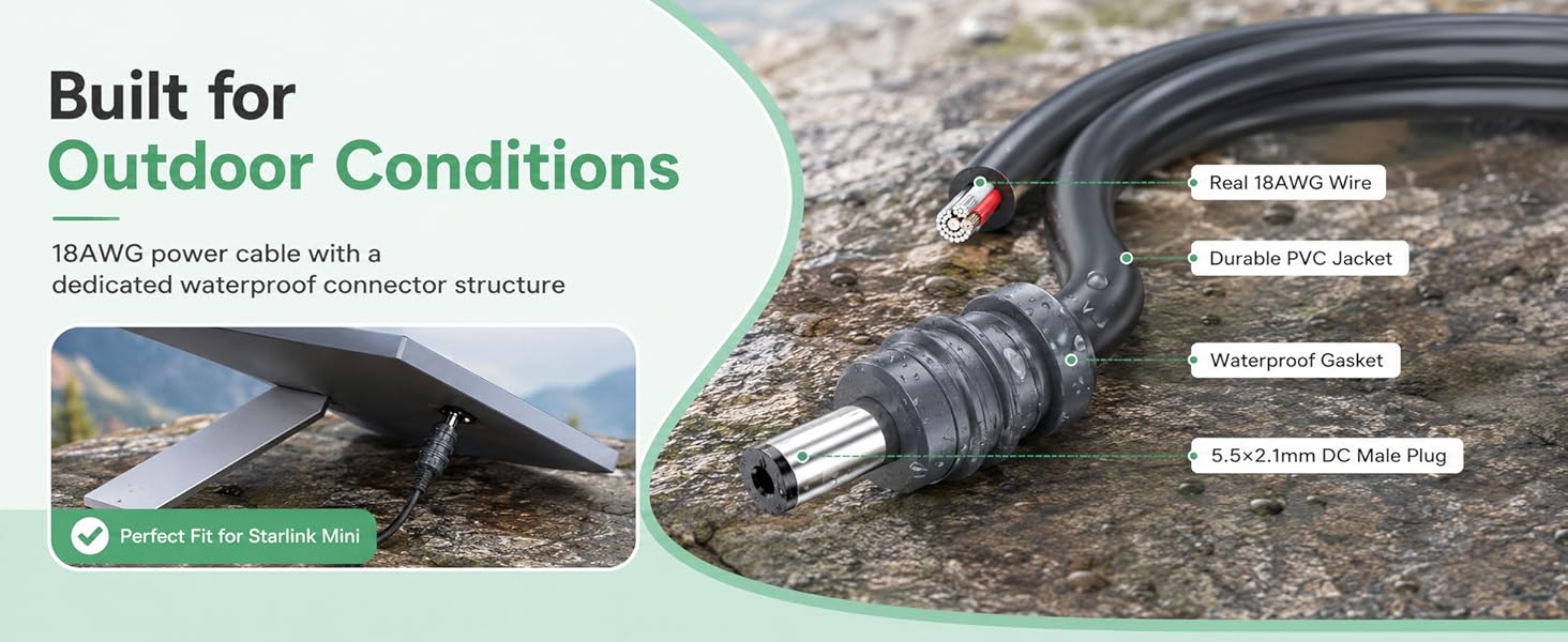 Starlink Mini Cable, Waterproof Starlink Mini DC Cable, 5521 DC Power Cord