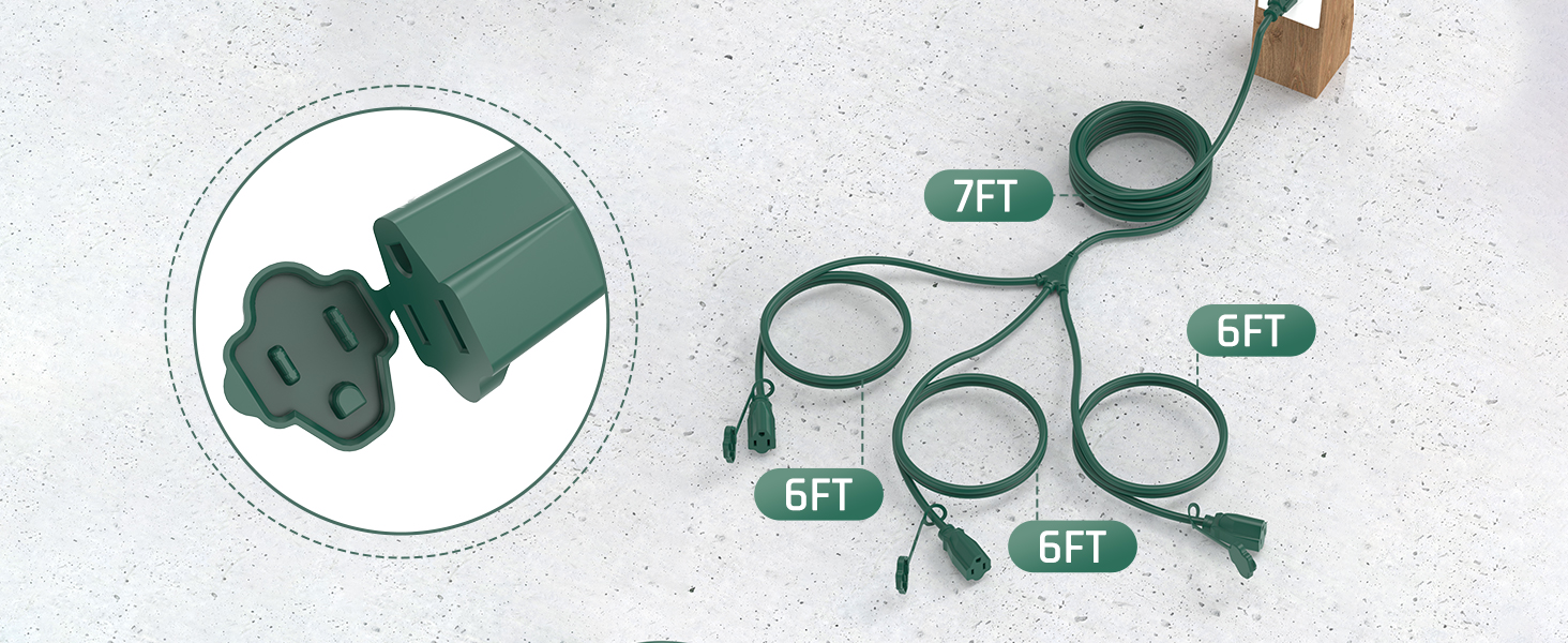 Features 1-to-3 splitter, 7FT main + three 6FT cords