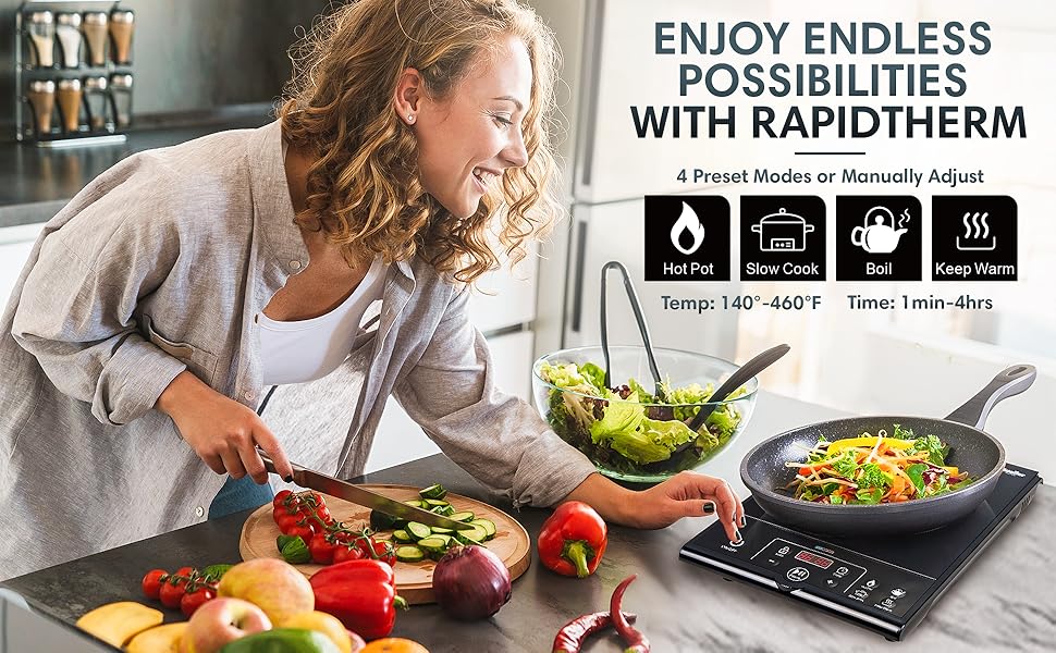 4 presets induction cooktop for Mueller stainless steel cookware; muellerhome; induction hotplate