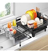 Urackify Dish Drying Rack - Extendable Dish Drainer, Large Dish Rack for Kitchen Counter, Rustpro...