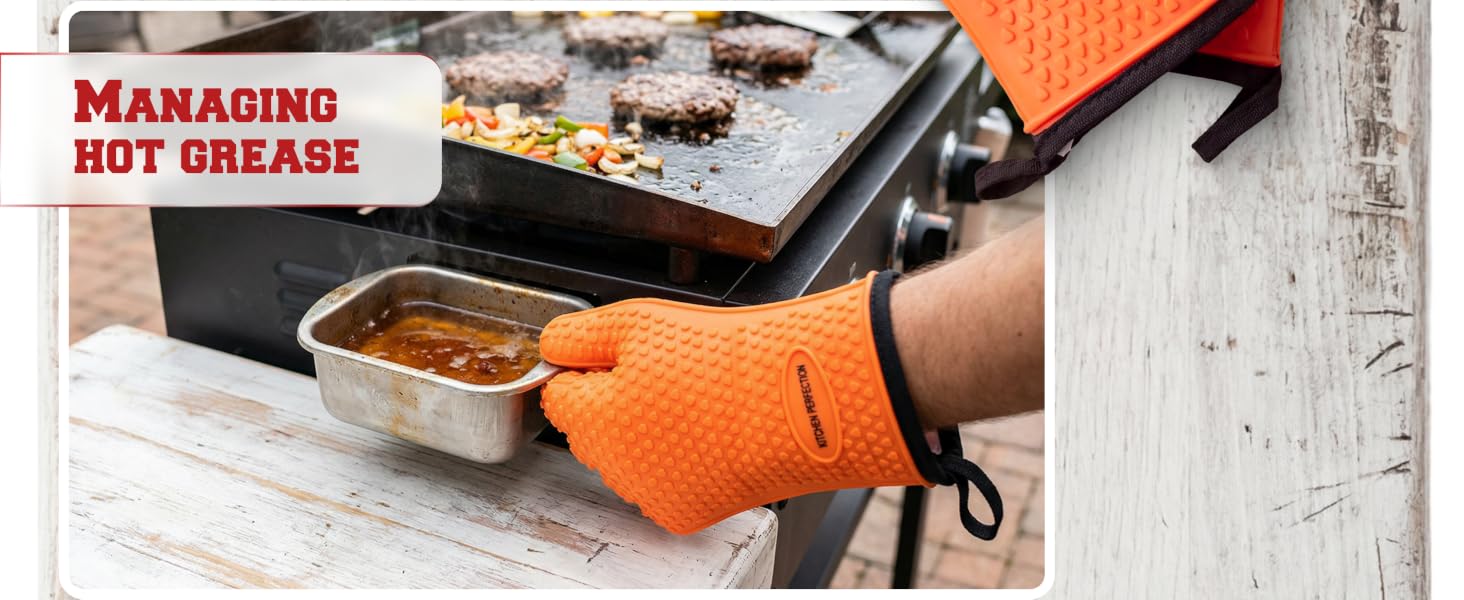 KITCHEN PERFECTION Silicone Oven &amp;amp; Griddle Gloves -Extreme Heat Resistant BBQ